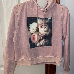 New forever 21 floral pink cropped hoodie